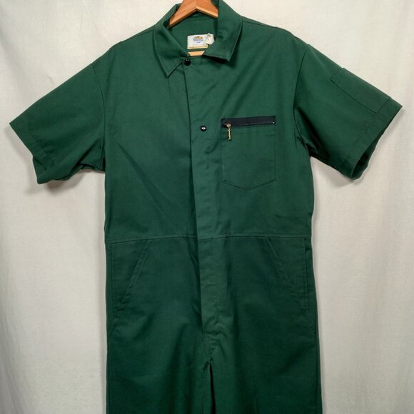 Riverside Coveralls Jumpsuit Medium/Large Regular Green Canvas Short Sleeve Vtg - Picture 9 of 16